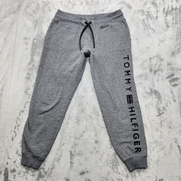 Tommy Hilfiger Sport Pants Womens S Gray Jogger Embroidered Spellout Logo Preppy - Picture 1 of 11